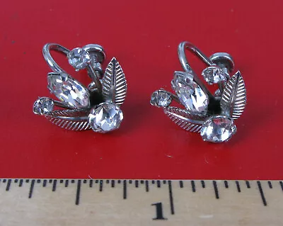 Awesome Pair Sterling Silver Van Dell Rhinestone Screw Back Earrings Classy !! • $35