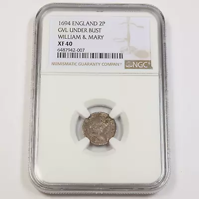 1694 NGC XF40 | ENGLAND - William & Mary Maundy 2 Pence 2P Coin #42959A • $194.95