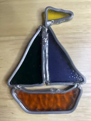 Small Vintage Sail Boat Sun Catcher Ornament Window Lead/Stained Glass • $7.49