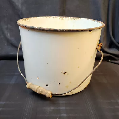 Rustic Vintage Enamelware White Porcelain  Dear Liza  Bucket Pot Farmhouse Decor • $14.99