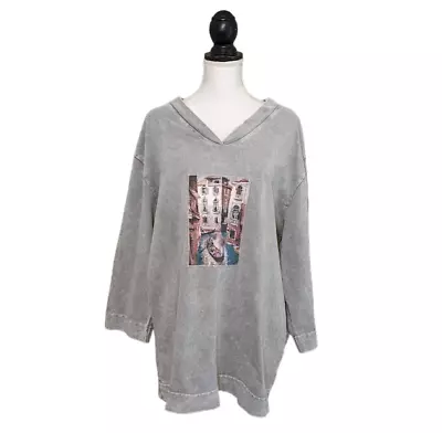 Michael Leu Collection Gray Art Print 3/4 Sleeve Sweatshirt Sz 3X V Neck Venice • $26.97