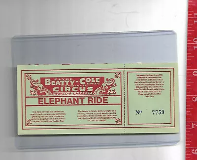 Vintage Clyde Beatty - Cole Brothers Elephant Ride Ticket  • $9