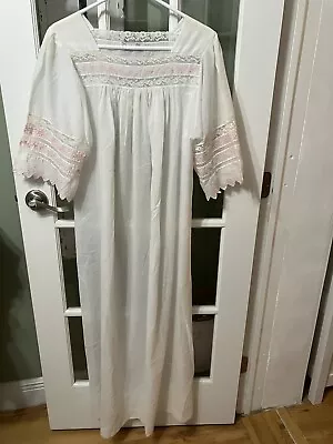 Vintage Christian Dior Maxi Pink White Lace Nightgown Lingerie M • $44