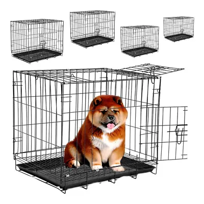 Metal Kennel Cage 2 Doors Crate Trays Pet Dog Small Medium Animal Puppy Carriers • £15.95