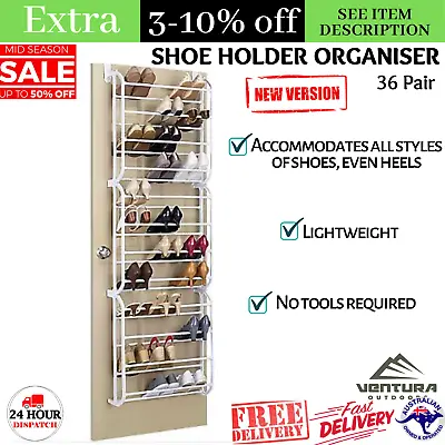 $61.81 • Buy 36 Pair Shoe Holder Organiser Over The Door Hanging Shoes Shelf Storage Rack NEW