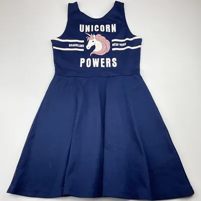 $12.55 • Buy Girls Size 9-10, H&M, Navy Casual Dress, Unicorn, GUC