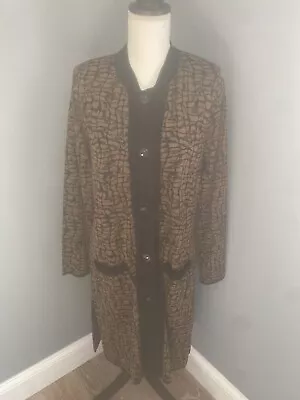 EXCLUSIVELY MISOOK Cardigan Medium Jacket Duster Fringe Button Leopard EUC • $39.97