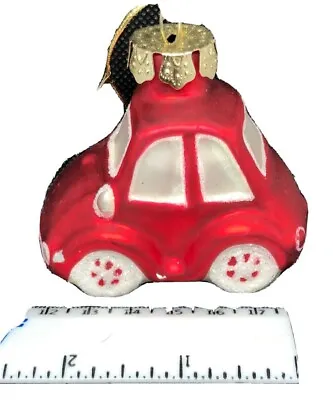 VW Volkswagen Bug Red Car Holiday Blown Glass Christmas Ornament • $9.59