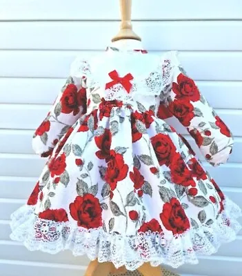 DREAM SALE 18-24 MONTHS  YEARS BABY GIRLS Ivory Cream Red Roses  Bib Dress • £12.99