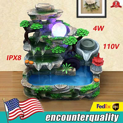 Water Fountain LED Light Tabletop Indoor Resin Rockery Fengshui Waterfall Decor • $55.10