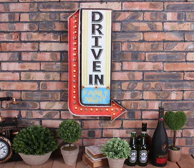 Vintage LED Light Metal Signs DRIVE IN Retro Plate Cafe Pub Motel Art Wall Decor • $67.75