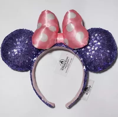 Minnie Headband Disney Parks Rare Resort Pink Polka Dot Purple Sequin Ears • $14.95