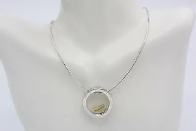 Movado Heart In Circle Pendant Necklace 925 Sterling Silver & 18K Gold 17  Long • $525