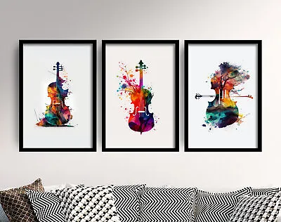 £56.50 • Buy Violin Paintings - Set Of Three Watercolour Art Print - Music Instrument Poster