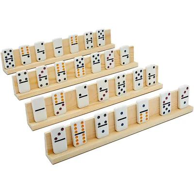 4 Pack Domino Trays Wooden Domino Racks For Domino Tiles Mexican Train Mahjong • £4.98