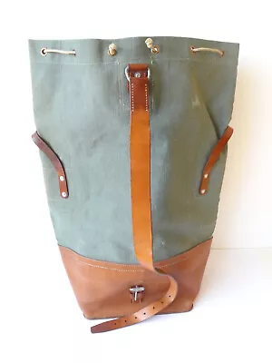 Perfect Swiss Army Military Sea Bag Backpack Canvas Leather Seesack 1968 Vintage • $149