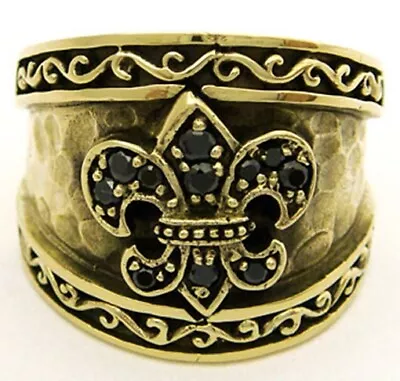 Black Fleur De Lis Solid Gold Brass Men's Ring • $26.99