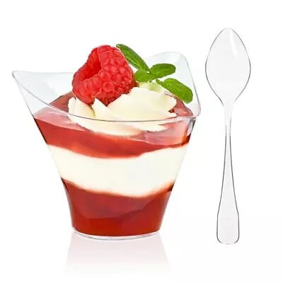 50 Pack 4 Oz Mini Dessert Cups With Spoons Triangular Clear Plastic Party Se... • $25.66