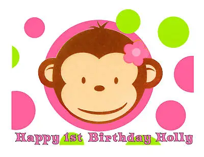 Pink Mod Monkey Girl's Edible Cake Image Cake Topper Birthday Decoration • $9.95