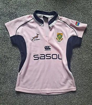 Ladies Vintage Springbok Rugby Top Size 12 South Africa Jersey Pink T-Shirt • £95