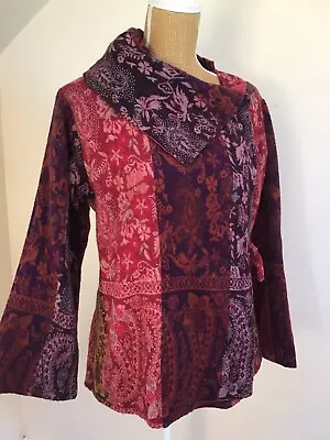 Wrap Paisley Wool Blend Jacket Red Mix Made In India Hippie Boho Festival • £18.76