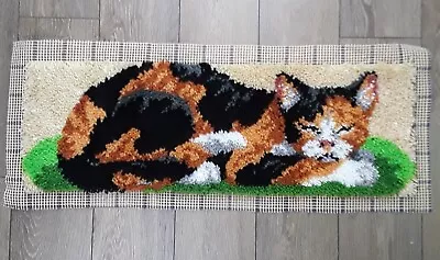 Vintage Latch Hook Calico Cat Rug Wall Hanging 40  X 15 1/2  • $39.97