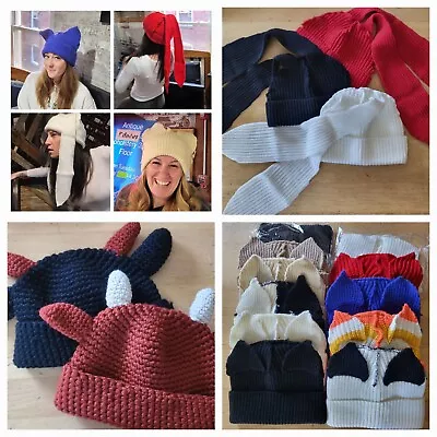 $14.95 • Buy Cat Ear Bunny Ear Cute Cow Animal Hat Knit Winter Ski Kawaii Warm Horn Beanie