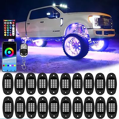 20 Pods RGB LED Rock Lights Kit Offroad Truck Underbody Neon Music Bluetooth APP • $131.99