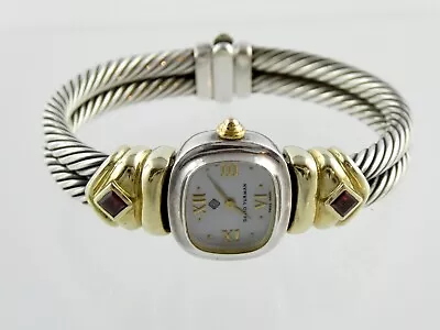 David Yurman Sterling Silver 14k Gold 2 Row Cable Watch Red Garnet NEEDS SERVICE • $1080