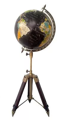 World Globe Map 12  Desktop Tripod Stand Black Globe Antique Vintage Replica • $241.89