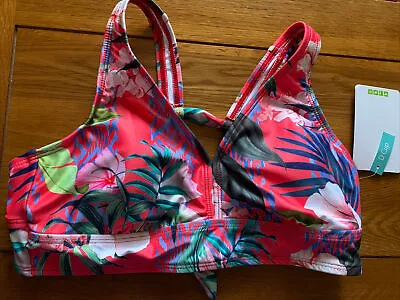 Next Ladies Core Restore Longline Bikini Swim Top- Red Tropical Print- 34D-BNWT • £13.99