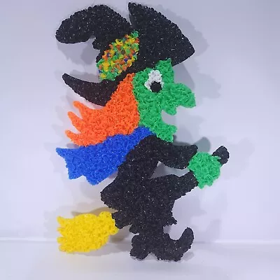 Vintage Melted Popcorn Plastic Halloween Witch On Broom Wall Decoration 20 X 13  • $19.97