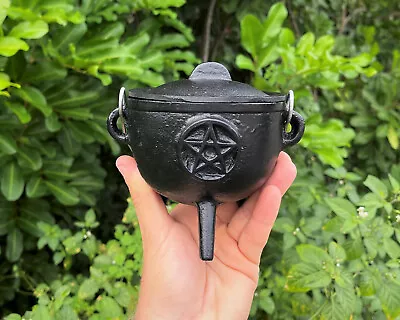 Pentagram Cast Iron Cauldron With Lid & Carry Handle (Pentacle Witch Cauldron) • $22.50