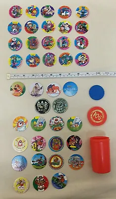 VINTAGE 1995 Pogs And 1996 Walkers Crisps Looney Tunes World Tazos In Pog Tube • £19.99