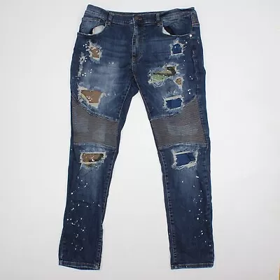 Reason Brand Jeans Mens Size 38 X 32 Denim Moto MLLWORK Distressed Stretch • $29.99