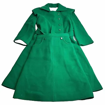 Vintage Courreges Paris Hyperbole Womens Wool Green Coat & Skirt Made In France • $399.99