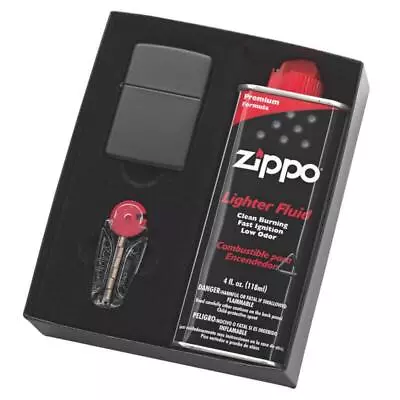 Zippo 218 Matte Black Lighter With Fluids & Flints Gift Box 90218GP Genuine  • $59.99