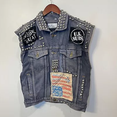 VTG Punk Rock Hardcore Metal Studded Vest- Size Medium U.K. Subs Global Threat • $89.96