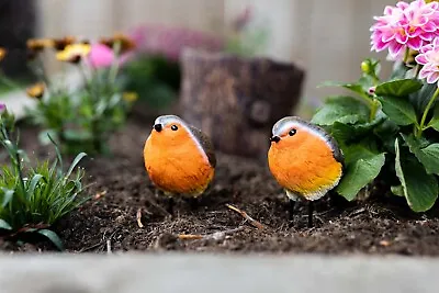 £9.99 • Buy 2pc Red Breast Robin Outdoor Garden Ornaments Bird Statues Resin Home Nature