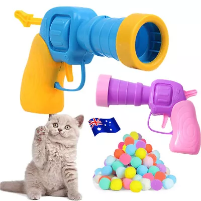 Cat Ball Gun Interactive Toy With 20/50pcs Stretch Plush Pom Pom Ball AL • $9.36