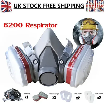 Gas Mask 7 In 1 Half Face Chemical Spray Painting Respirator Vapour 6200 Masks • £8.49