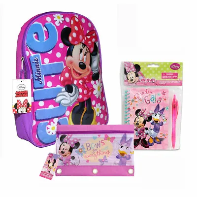 4 PC SET Disney Minnie Mouse Backpack Kids Girls Gift School Travel Toy Book Bag • £12.30