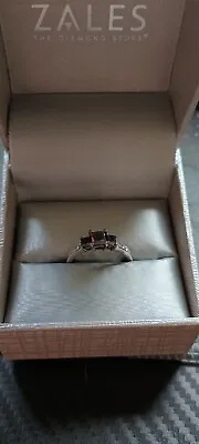 $475 • Buy Zales 10k White Gold 3 Black Diamond Past Present Future Engagement Ring Size 9
