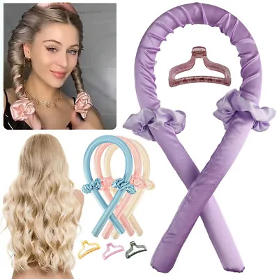 Silk Ribbon Hair Curler Heatless Curling Rod Head Band Wave Former + Hair Clipuk • £4.99