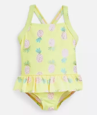 💛 Bnwt Baby Girls Yellow Pineapple Frilly Swimming Costume Suit Age 12-18 Mths • £6.49