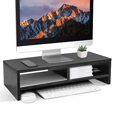 Computer Desktop Monitor Stand Laptop TV Display Screen Riser Shelf Black • £14.29