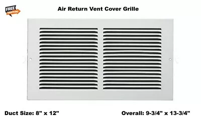 Air Return Vent Cover Grille 8  X 12  Duct Size Steel Wall Ceiling White AC Heat • $15.97