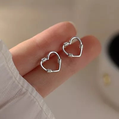 Shiny 925 Sterling Silver Plain Cute Love Heart Stud Earrings Women Girl Gift UK • £3.36