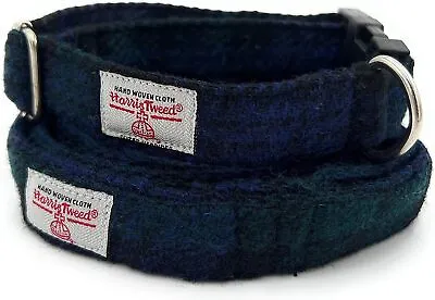 Black Watch Tartan Harris Tweed Handmade Dog Collar And Lead Set • £29.50