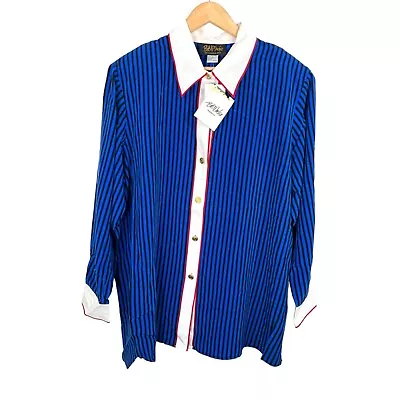 Bob Mackie Wearable Art SILK 100% Blue Striped Blouse Sz 2X • $39.99